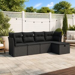 Garden Sofa Set 5 Piece Outdoor Furniture with Storage Cushions Black Poly