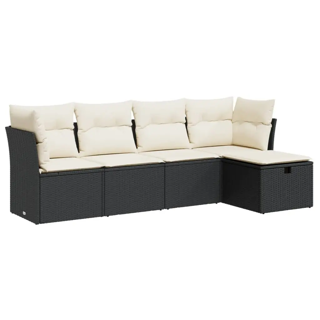Garden Sofa Set 5 Piece Outdoor Furniture Patio Lounge Black Poly Rattan with
