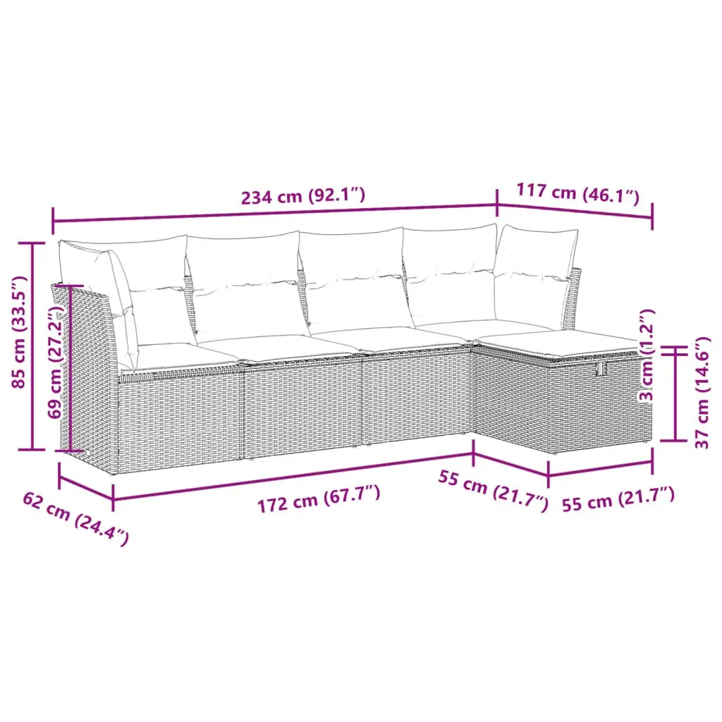 Garden Sofa Set 5 Piece Outdoor Furniture Patio Lounge Black Poly Rattan with