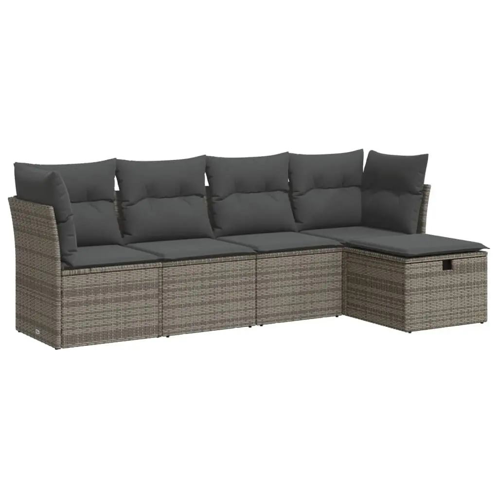 Garden Sofa Set Grey 5 Piece Outdoor Furniture Poly Rattan Modular with Storage