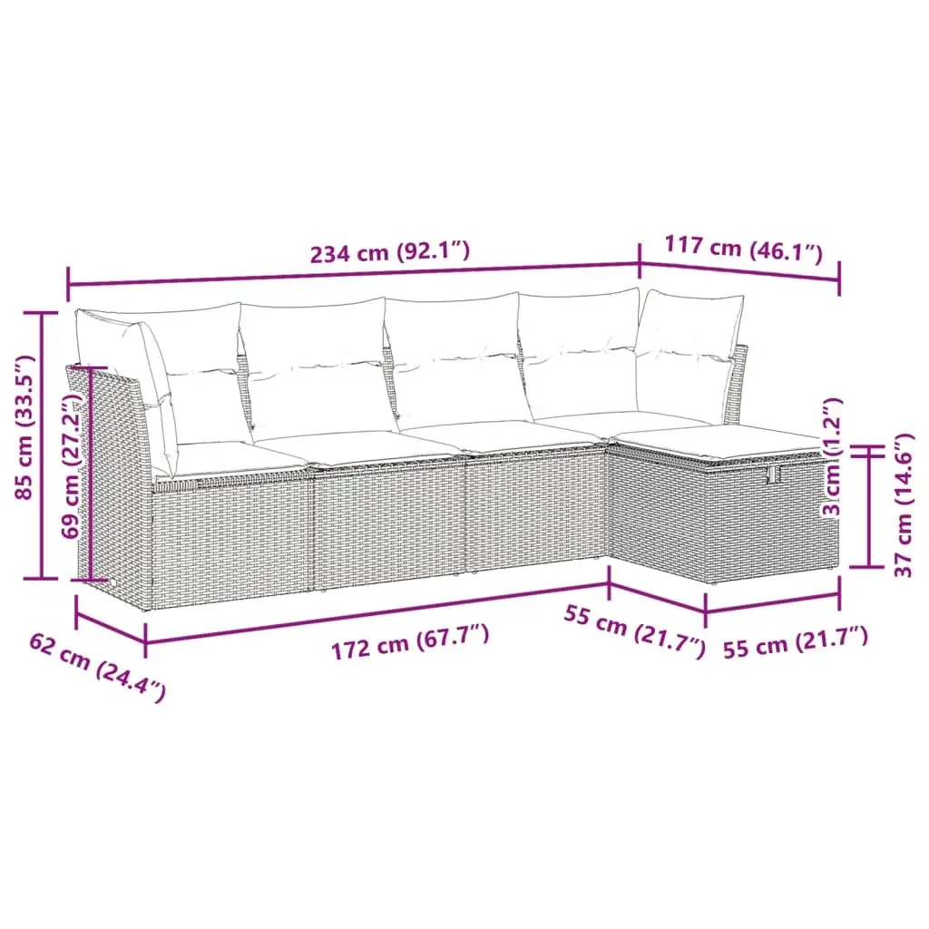 Garden Sofa Set Grey 5 Piece Outdoor Furniture Poly Rattan Modular with Storage