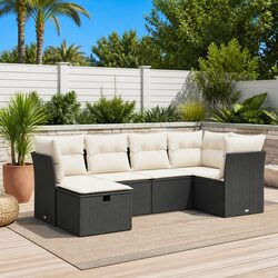 Garden Sofa Set 6 Piece Outdoor Furniture Poly Rattan Black Patio Lounge