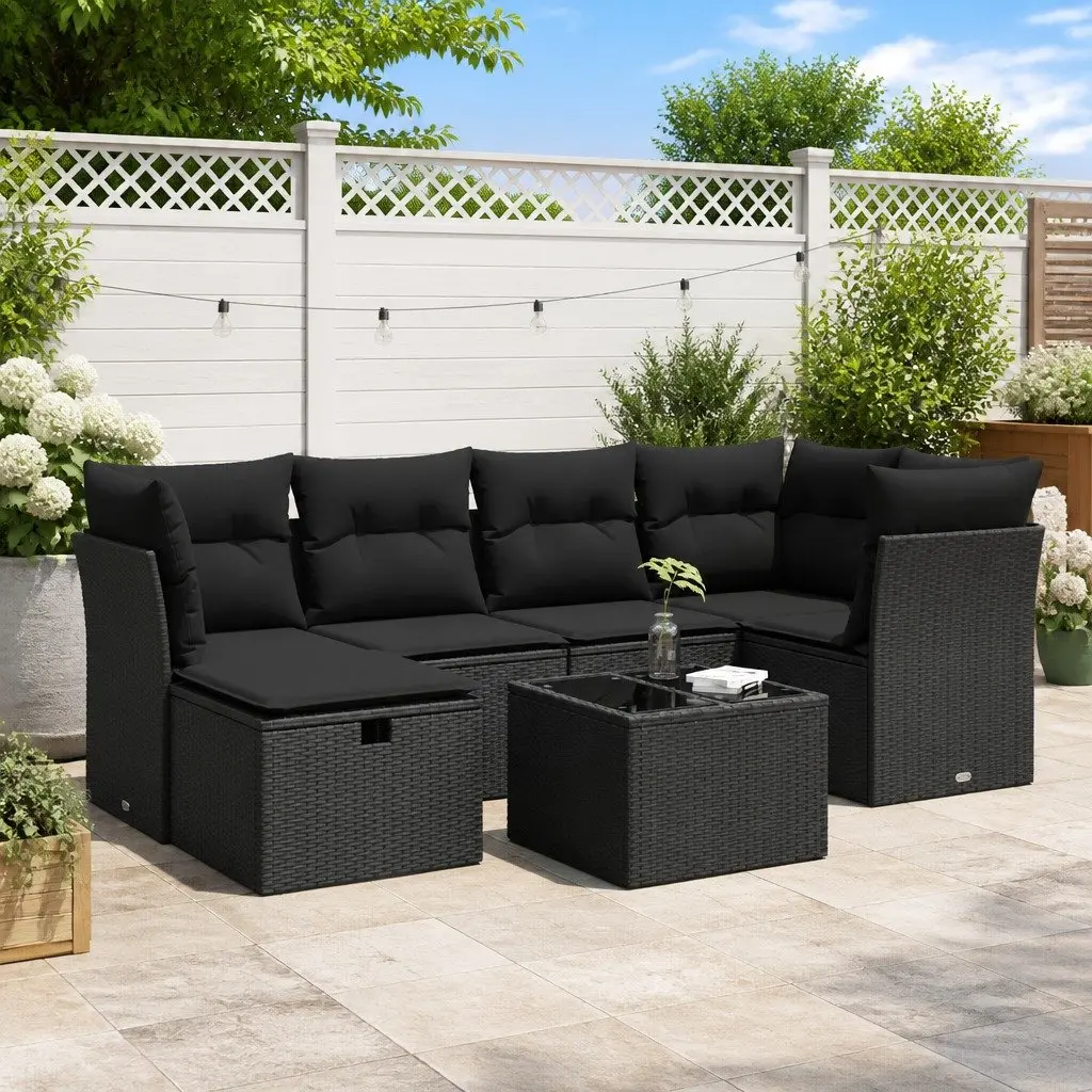 Garden Sofa Set 7 Piece Outdoor Furniture Patio Sectional Black Poly Rattan