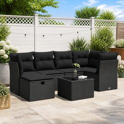 Garden Sofa Set 7 Piece Outdoor Furniture Patio Sectional Black Poly Rattan