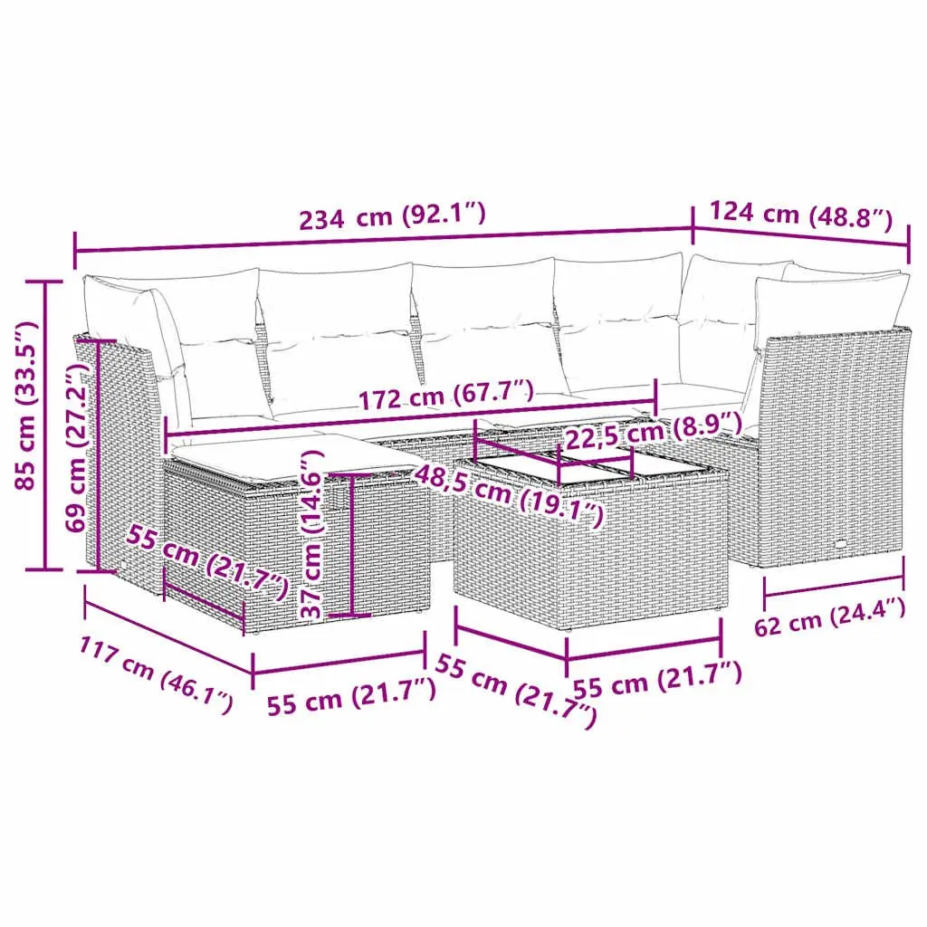 Garden Sofa Set 7 Piece Outdoor Furniture Patio Sectional Black Poly Rattan