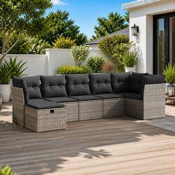 Garden Sofa Set 7 Piece Outdoor Furniture Grey Poly Rattan Modular Patio Seating