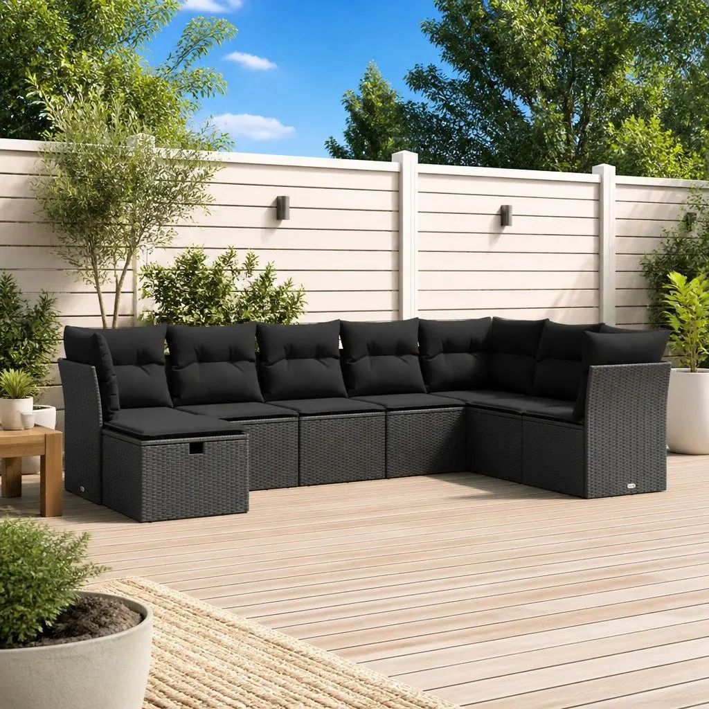 Garden Sofa Set 8 Piece Outdoor Furniture Patio Lounge Black Poly Rattan Modular