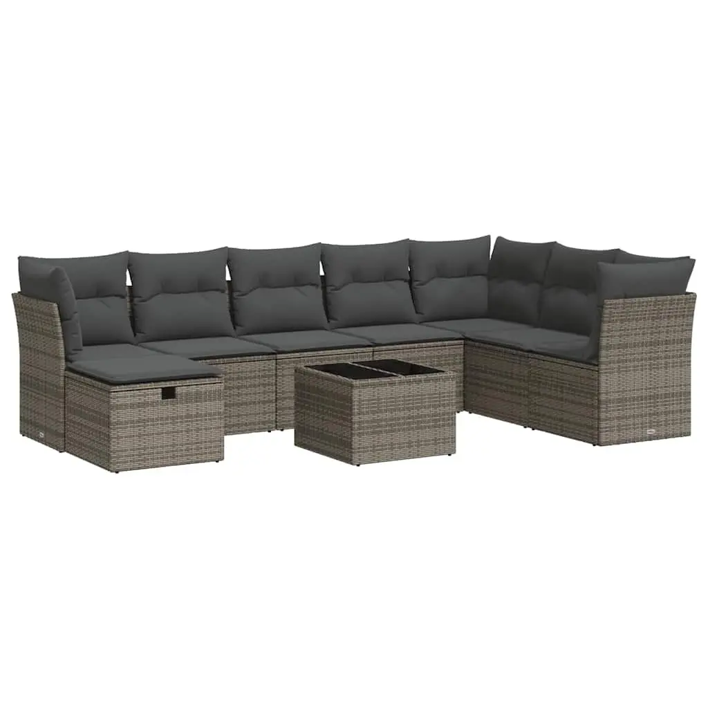 Garden Sofa Set Grey 9 Piece Outdoor Furniture Modular with Storage