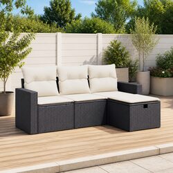 Compact 4-Piece Garden Sofa Set in Stylish Black