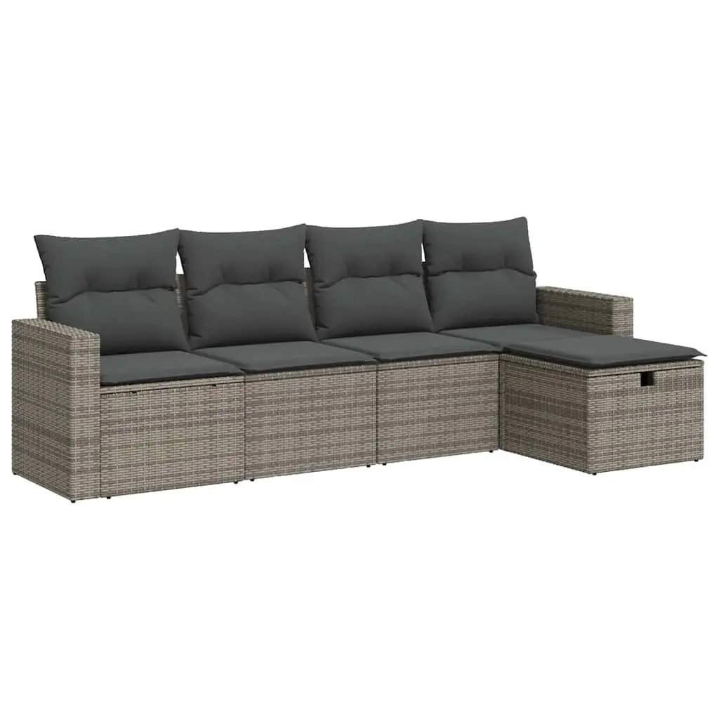Garden Sofa Set 5 Piece Outdoor Furniture Grey Poly Rattan with Cushions Storage