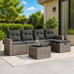 Garden Sofa Set 6 Piece Outdoor Furniture Grey Poly Rattan Modular Patio Lounge
