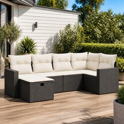 6 Piece Garden Sofa Set Outdoor Patio Furniture Poly Rattan Black with Cushions