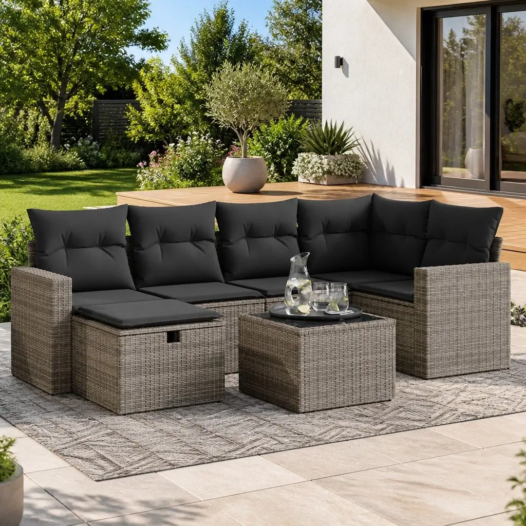 Garden Sofa Set 7 Piece Outdoor Furniture Patio Sectional with Cushions Storage
