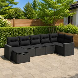 Compact 7 Piece Modular Garden Sofa Set in Black