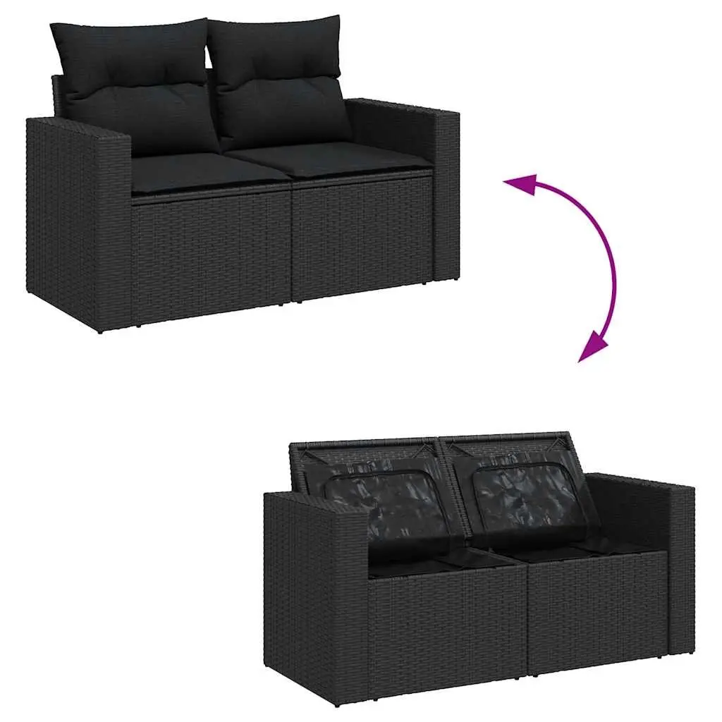 Garden Sofa Set 6 Piece Outdoor Furniture Black Poly Rattan Patio Lounge with