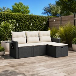 Garden Sofa Set 4 Piece Outdoor Furniture Black Poly Rattan Modular Patio Lounge
