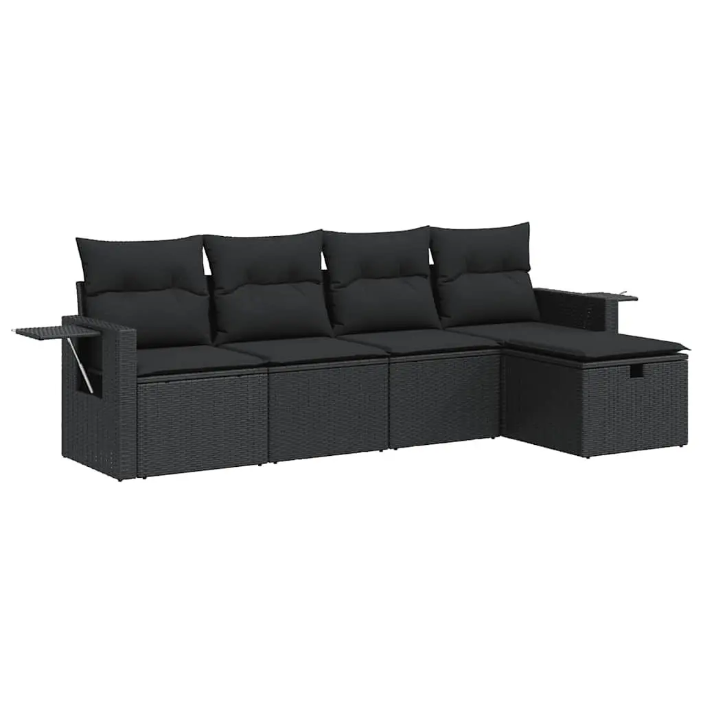 Garden Sofa Set Black 5 Piece Outdoor Furniture with Cushions Storage