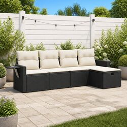 Garden Sofa Set 5 Piece Outdoor Furniture Black Poly Rattan Modular Patio