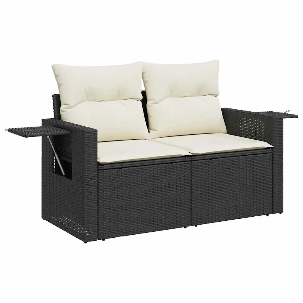 Garden Sofa Set 6 Piece Outdoor Furniture Black Poly Rattan Patio Seating with