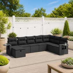 Garden Sofa Set 8 Piece Outdoor Furniture Patio Sectional Poly Rattan Black