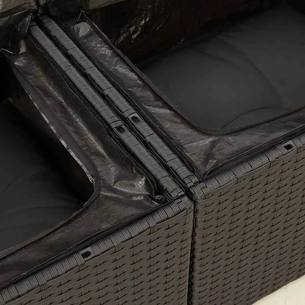 9 Piece Outdoor Garden Sofa Set Black Poly Rattan Patio Furniture with Cushions