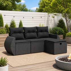 Compact 4-Piece Modular Outdoor Sofa Set in Black Rattan