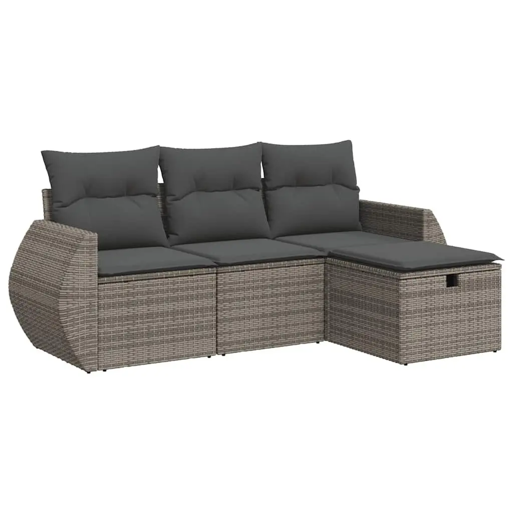 4 Piece Garden Sofa Set Grey PE Rattan Outdoor Furniture with Cushions Storage