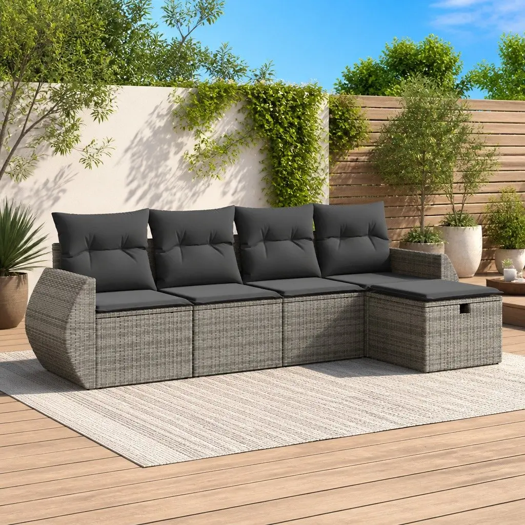 Garden Sofa Set Grey 5 Piece Modular Outdoor Furniture PE Rattan with Cushions