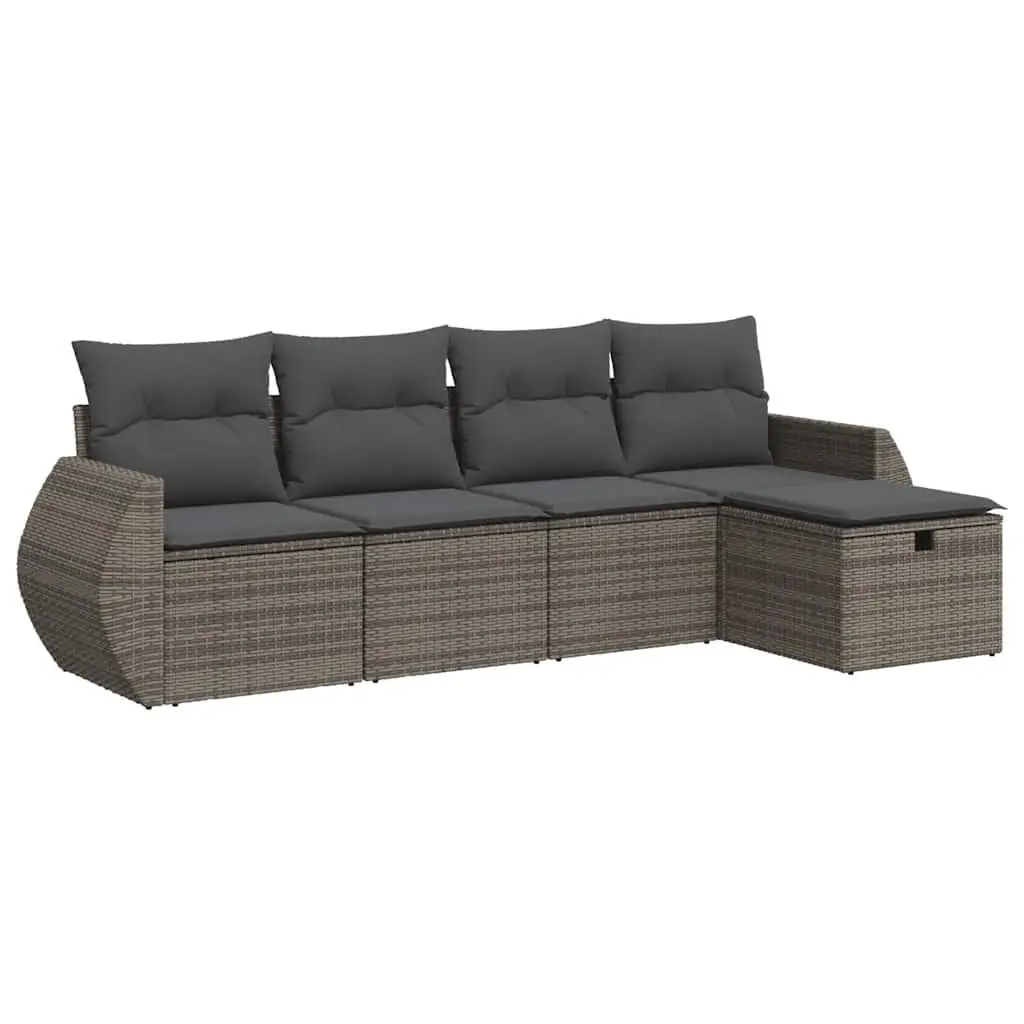 Garden Sofa Set Grey 5 Piece Modular Outdoor Furniture PE Rattan with Cushions