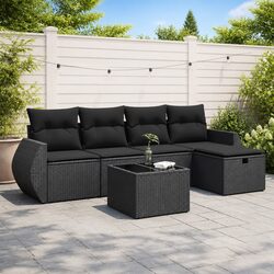 6 Piece Black Modular Garden Sofa Set