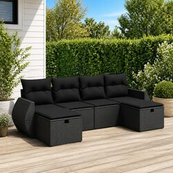 Concise Black 6 Piece Outdoor Garden Sofa Set
