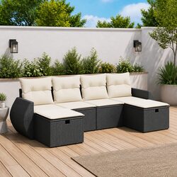 Garden Sofa Set 6 Piece Outdoor Furniture Patio Lounge with Cushions Black