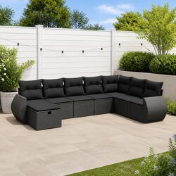Garden Sofa Set 8 Piece Outdoor Furniture Patio Black Poly Rattan Modular With