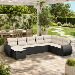 Garden Sofa Set 8 Piece Outdoor Furniture Modular Black Poly Rattan Patio Lounge