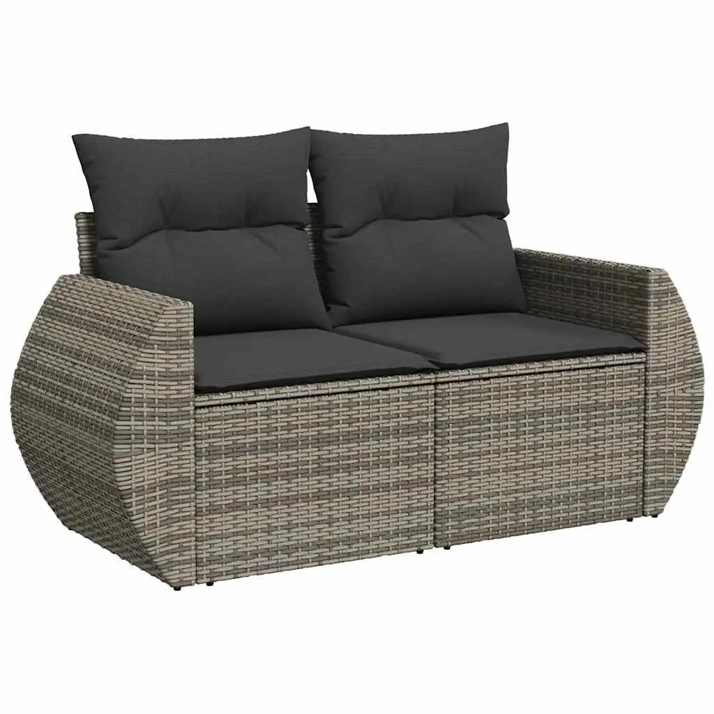 Garden Sofa Set Grey 9 Piece Outdoor Furniture Poly Rattan Patio Lounge with Storage Compartment and Removable Cushion Covers