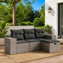 Garden Sofa Set 4 Piece Outdoor Furniture Grey Poly Rattan Patio Lounge with