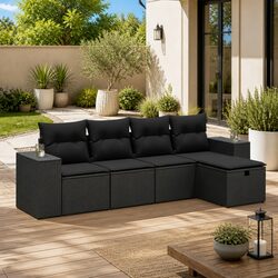 Compact 5 Piece Outdoor Sofa Set in Black Rattan