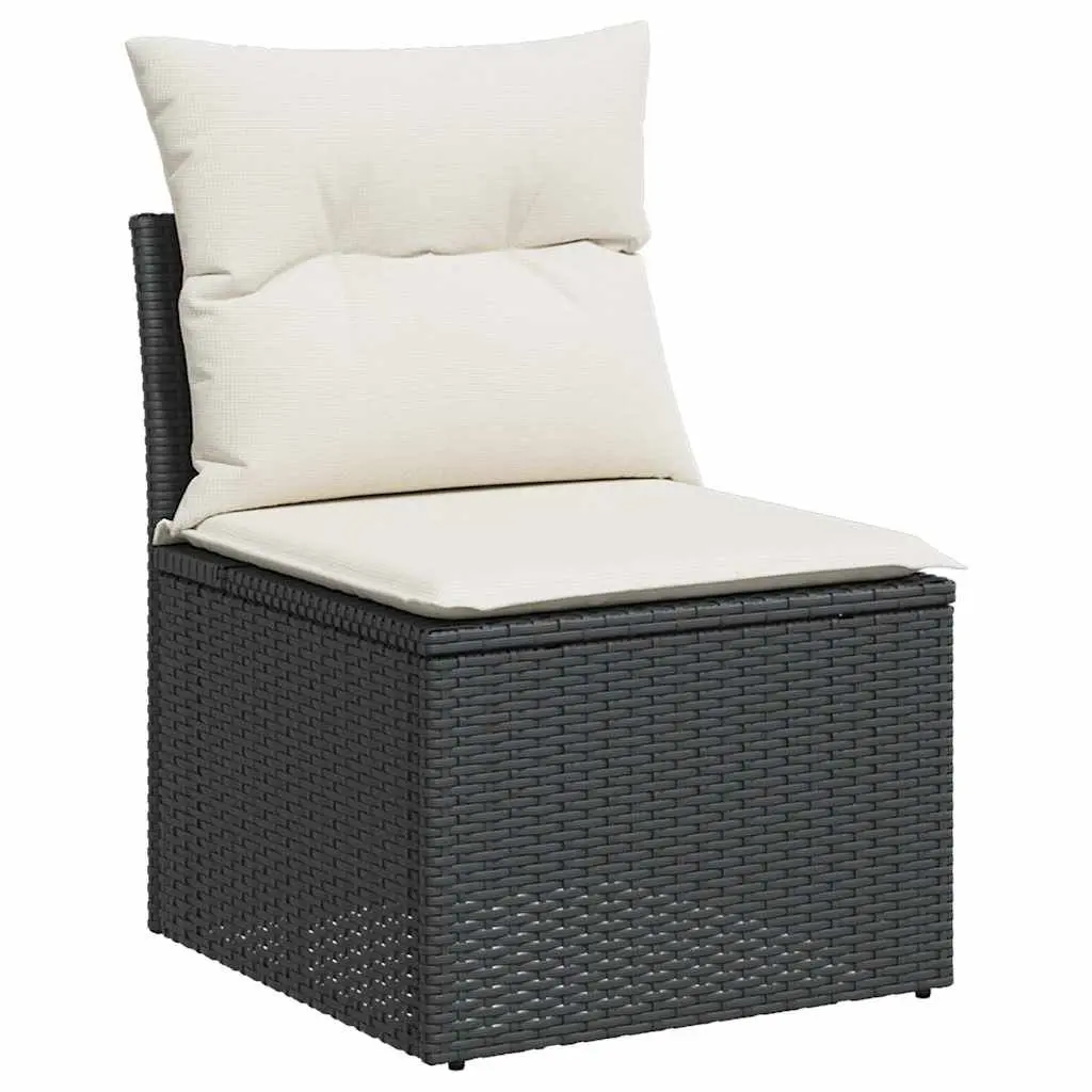 5 Piece Garden Sofa Set with Cushions Black Poly Rattan Outdoor Furniture Patio