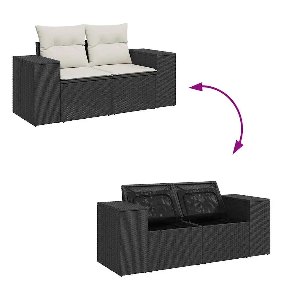 5 Piece Garden Sofa Set with Cushions Black Poly Rattan Outdoor Furniture Patio