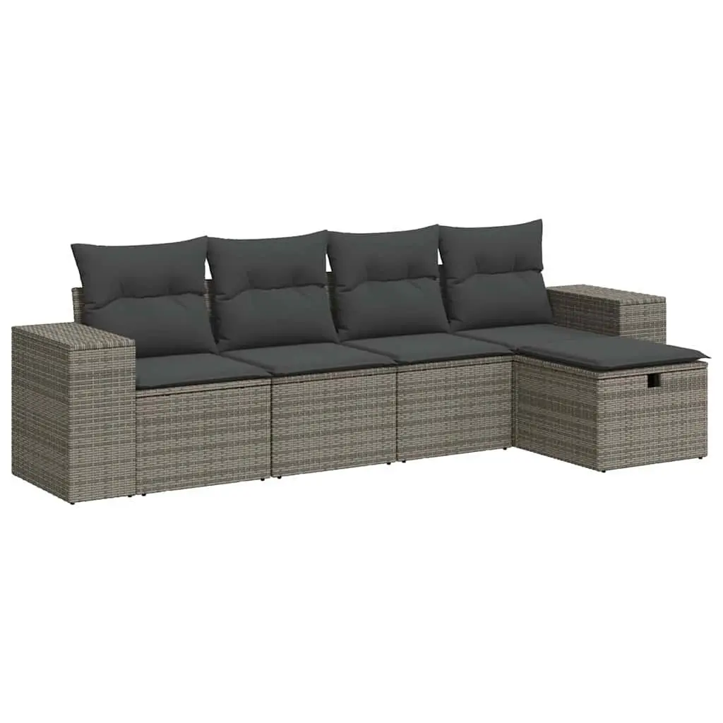 5 Piece Garden Sofa Set with Storage Footstool Outdoor Patio Furniture Grey