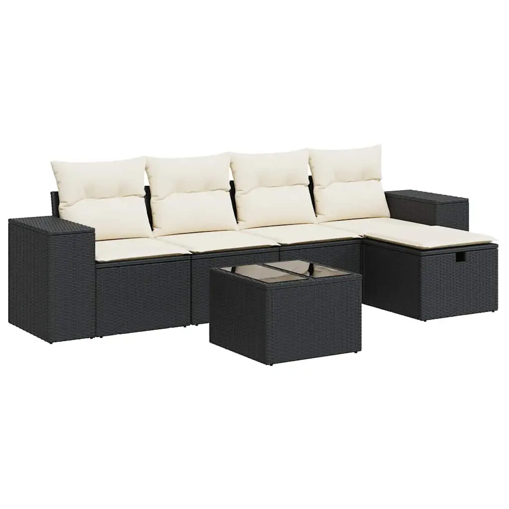 Garden Sofa Set Black 6 Piece Modular Outdoor Furniture Patio Sectional Poly Rattan