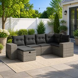Compact and Stylish 6-Piece Garden Sofa Set in Grey