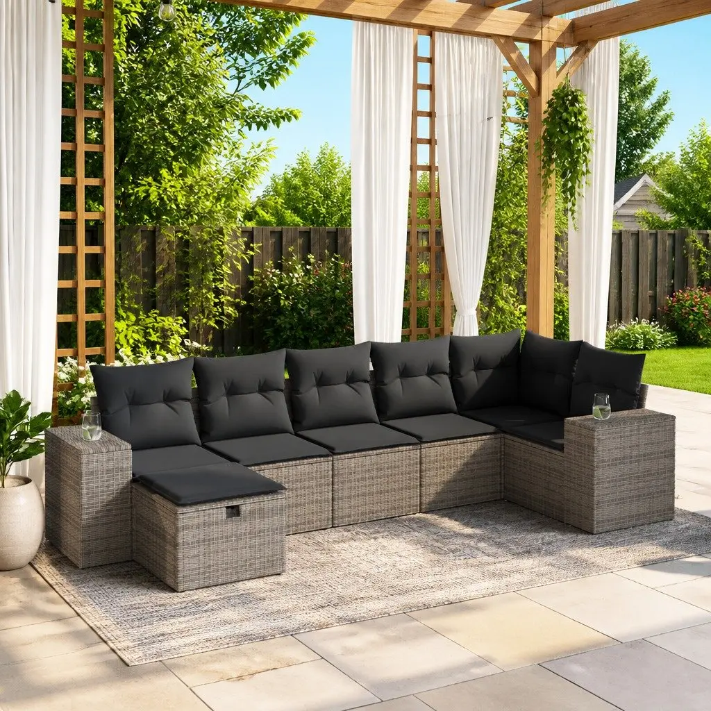 Garden Sofa Set 7 Piece Outdoor Furniture with Cushions Rattan Grey Patio