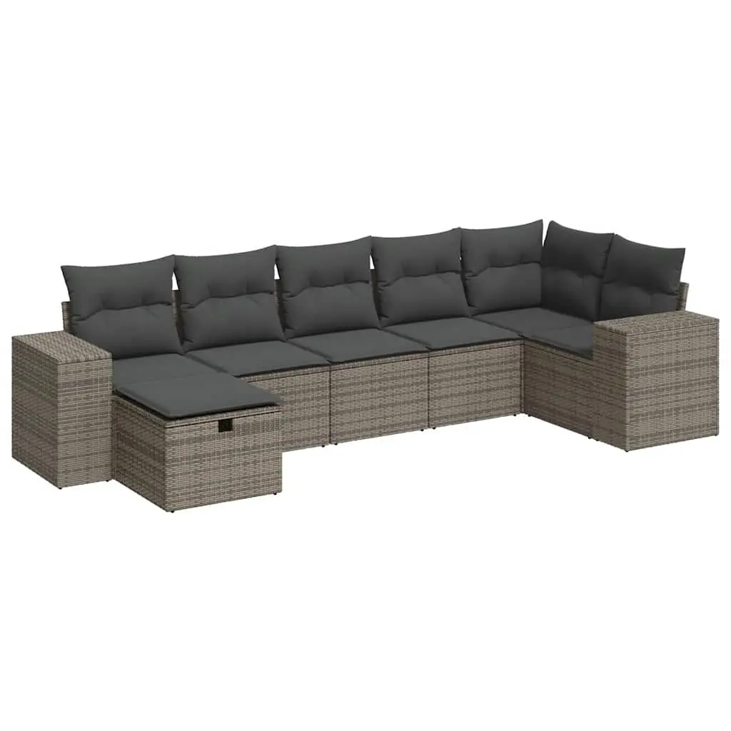 Garden Sofa Set 7 Piece Outdoor Furniture with Cushions Rattan Grey Patio