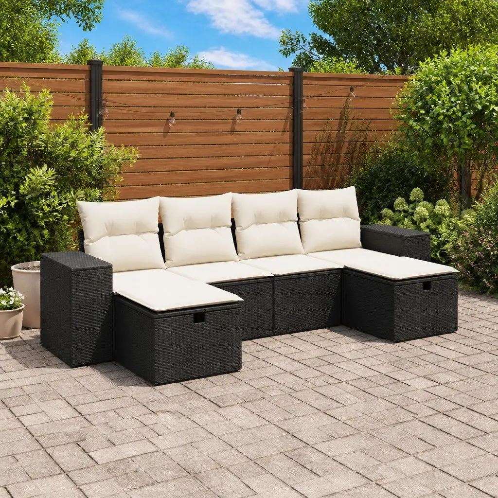 Garden Sofa Set Black 6 Piece Modular Outdoor Furniture Poly Rattan Patio Lounge