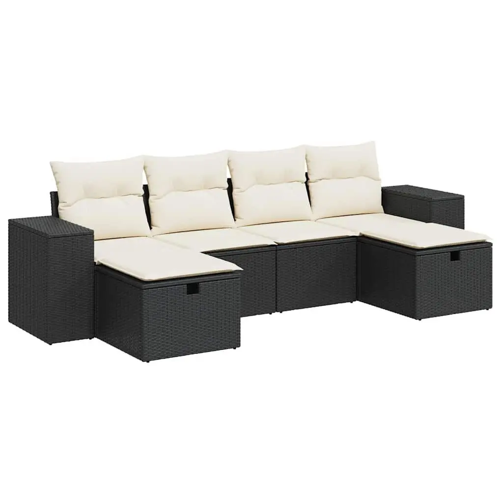 Garden Sofa Set Black 6 Piece Modular Outdoor Furniture Poly Rattan Patio Lounge