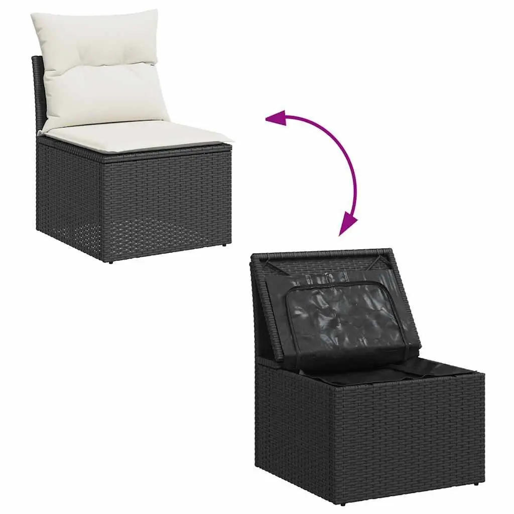 Garden Sofa Set Black 6 Piece Modular Outdoor Furniture Poly Rattan Patio Lounge