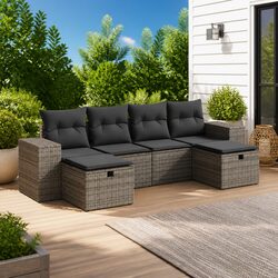 6-Piece Garden Sofa Set with Cushions & Storage Bag