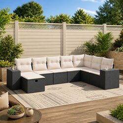 Garden Sofa Set 8 Piece Outdoor Patio Furniture Black Poly Rattan Modular with