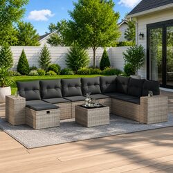 9 Piece Grey Sofa Set for Outdoor Enjoyment